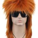 VGbeaty Men and Women Long Straight Wig 70s 80s Rocker Punk Rock Disco Mullet Wig (Orange)