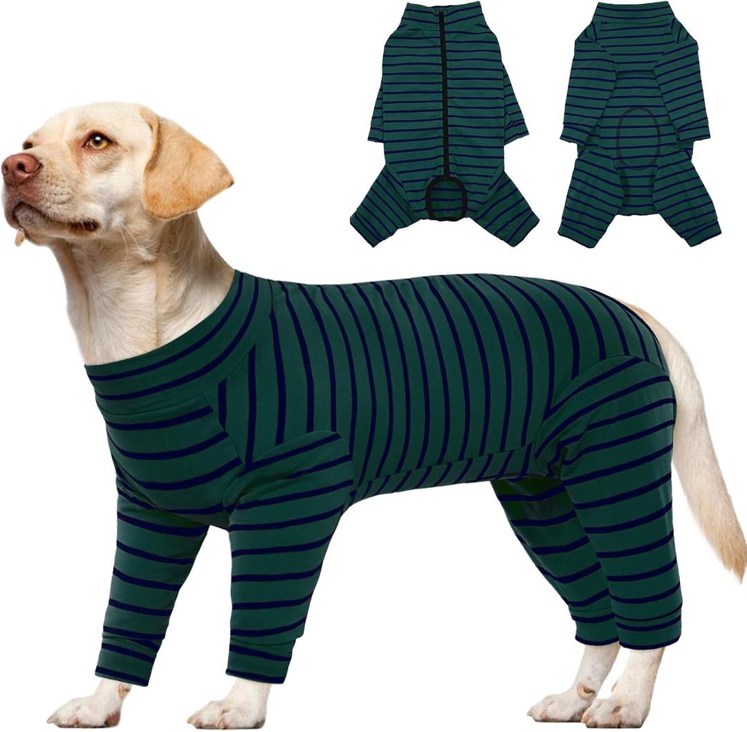 Kuoser Recovery Suit for Large Dogs After Surgery, Long Sleeve Dog Surgery Recovery Suit, Dog Onesie for Abdominal Wounds Skin Disease, Green XXL, Back Length: 24''