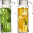 Glass Pitcher with Lid  Set of 2 34Oz Glass Water Pitcher  Cold Water Carafe For Ice Tea, Lemonade, Coffee  Elegant and Modern  Practical Spout Pitchers for Drinks