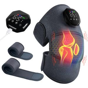Cordless Knee Massager for Pain Relief, Knee Heating Pad with 5 Vibration Modes & 5 Heat Levels, Heated Knee Brace for Knee Pain, 3-in-1 Massager for Knee, Shoulder, Elbow, with 2 Extension Straps