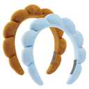 Spa Terry Cloth Facial Headbands, Set of 2 Skincare Combo Pack - Puffy Makeup Headbands for Face Washing and Masks (Blue + Dark Khaki)