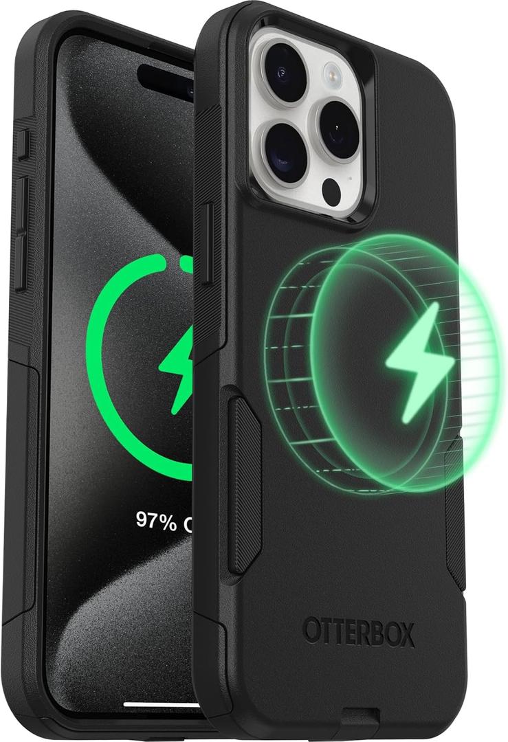 OtterBox iPhone 15 Pro Max - Commuter MagSafe Case - Slim & Tough - Pocket-Friendly - Dual Layer Drop Protection - Port Covers  Non-Retail Packaging - Black