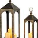 Large Outdoor Lanterns for Porch: 23" & 17" Set of 2 Floor Lantern Decorative Indoor Candle Holder for Front Porch Patio Fireplace Vintage Home Decor