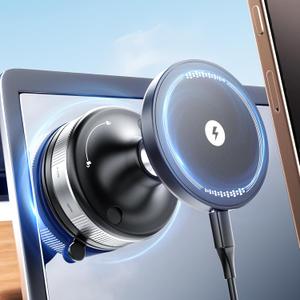 Upgraded for iPhone 17 Vacuum Magnetic Car Phone Holder,360 Adjustable Suction Cup Phone Mount, Mag-Safe car Mount 15W Wireless Charger Stand for Car, Makeup/Gym/Mirror, iPhone 16 15 14 13 12 Series