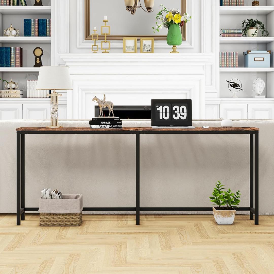 HOMERECOMMEND 70.8 Inch Console Table with USB Ports, Sofa Table with Charging Station, Narrow Entryway Table, Skinny Hallway Table,Rustic Brown