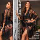 Avidlove Women Sexy Lingerie Set 3 Piece Bra and Panty Sets with Lace Kimono Robe Sleepwear Mesh Nightgown (Black, L)