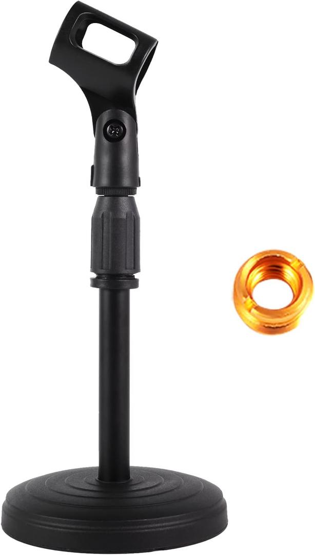 Desktop Microphone Stand,Heavy Duty Table Desk Microphone Stand with Non-Slip Metal Base, 3/8" and 5/8" Adapter Adjustable Height for Blue Yeti Snowball Spark & Other Microphone