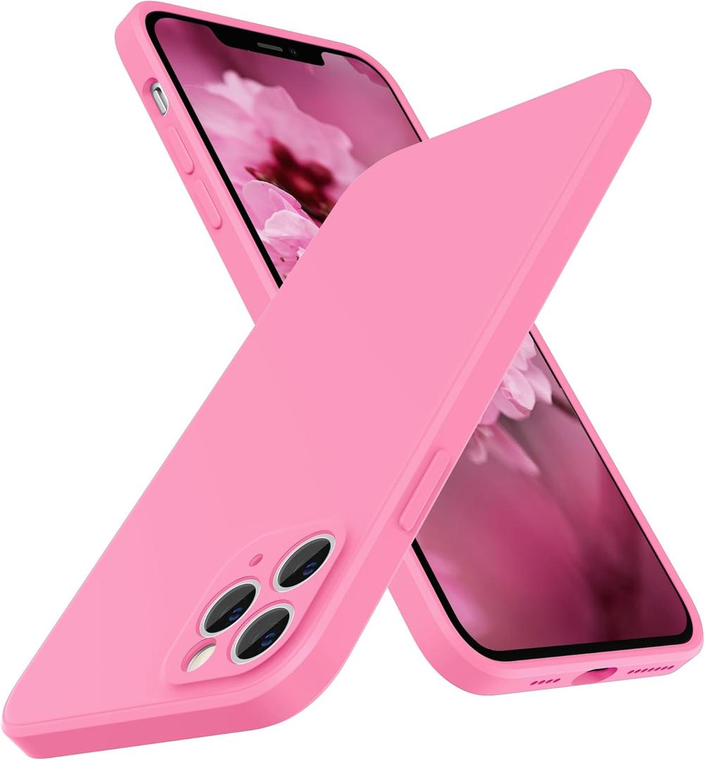 SURPHY Design for iPhone 11 Pro Max Case with Camera Protection, Straight Edge Design Liquid Silicone Slim Case, Pink