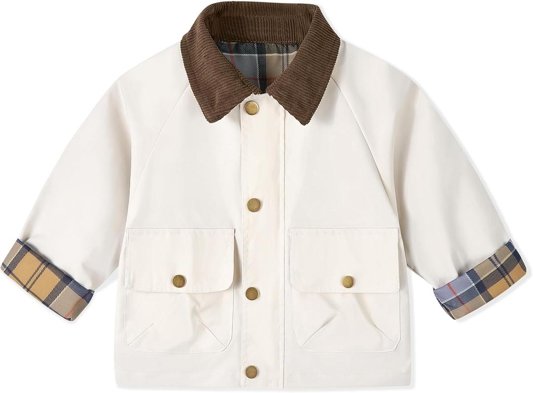 Volunboy Toddler Boys Barn Jackets Corduroy Collar Utility Workwear with Pockets Spring Fall Zip Up Windbreaker Outerwear, Size 110