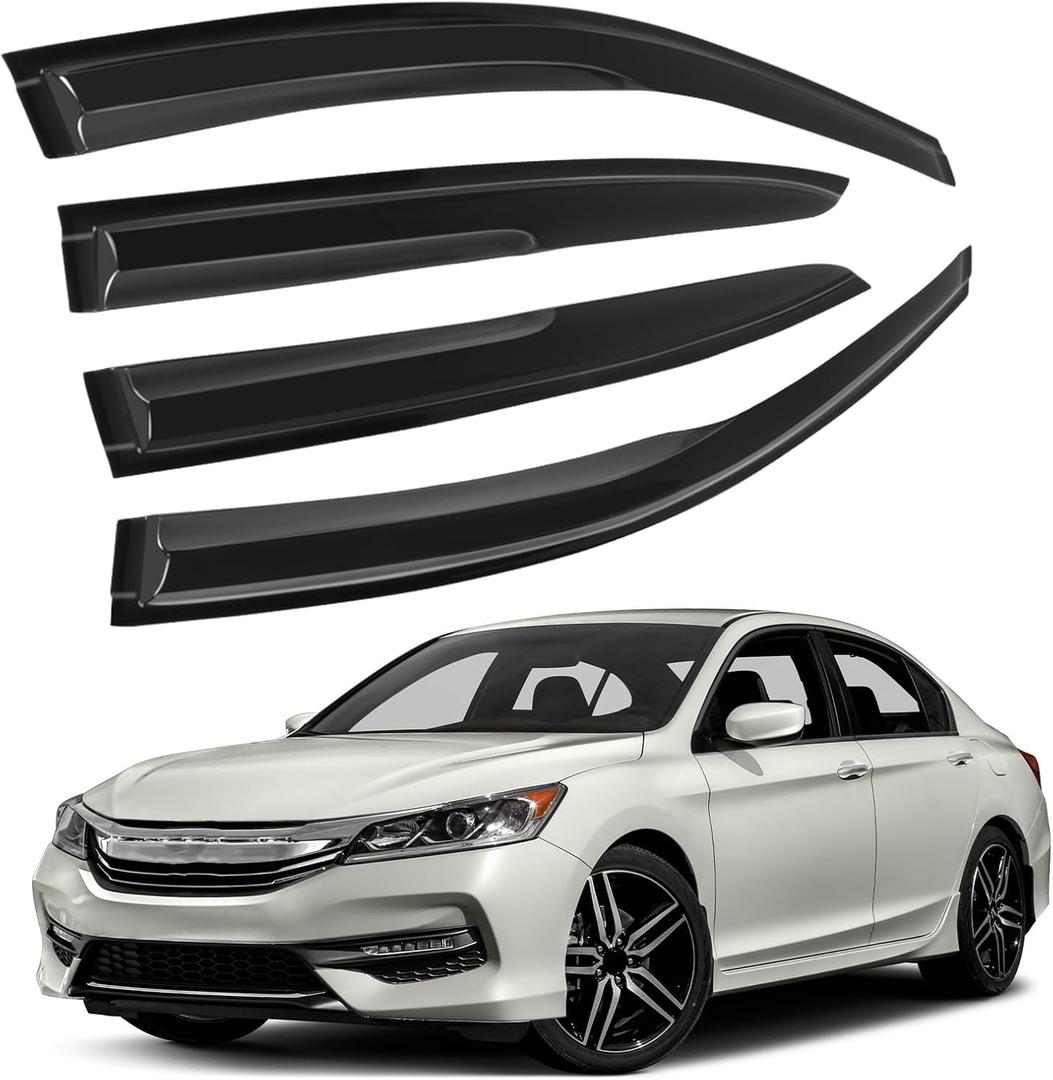 Window Visors Rain Guards Fits for Honda Accord 2013-2017 4-Door Sedan, Smoke Tinted Window Vent Visors, Outside Mount Wind Deflector, Front & Rear Side Vent Shade 2014 2015 2016