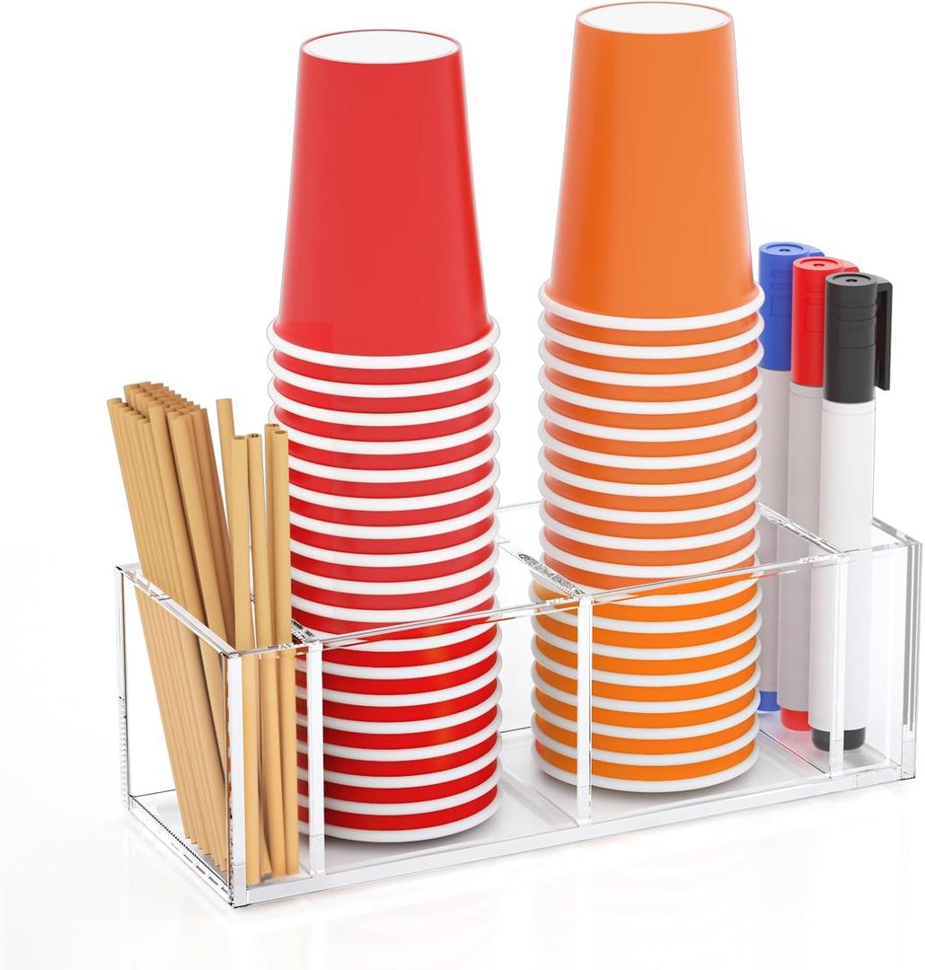 Richboom Cup Holder with Marker Slot - Double Plastic Cup Holder Clear Acrylic Countertop Disposable Coffee Cup Dispenser Mark Your Cup and Drink Up Party Accessory Social Gathering Housewarming Gift