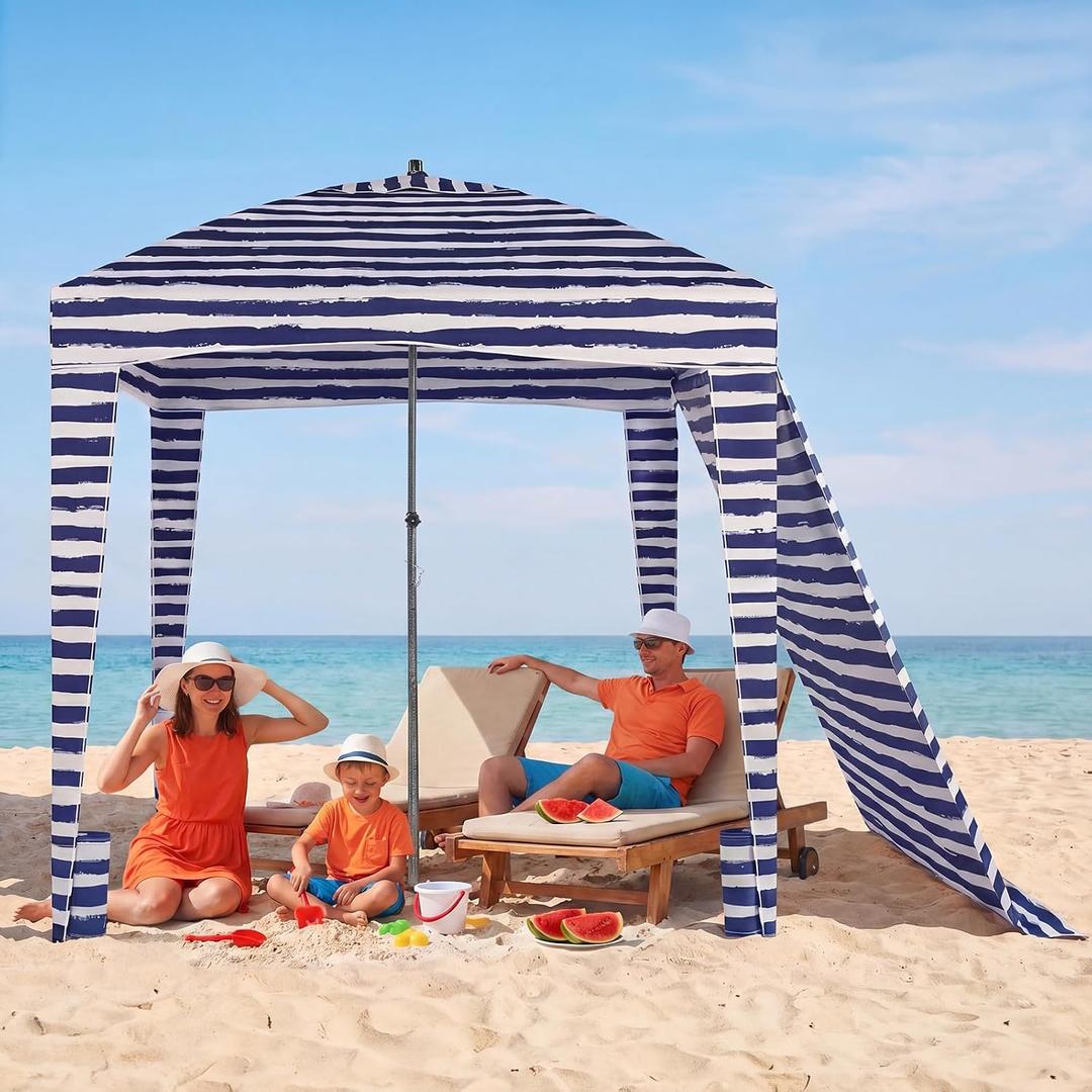OLIXIS 6'x6' Beach Cabana Tent Sun Shelter UPF 50+ Easy Setup Cool Canopy Tent Sun Shade with Side Wall, Wind Resistant Beach Cabana for Whole Family