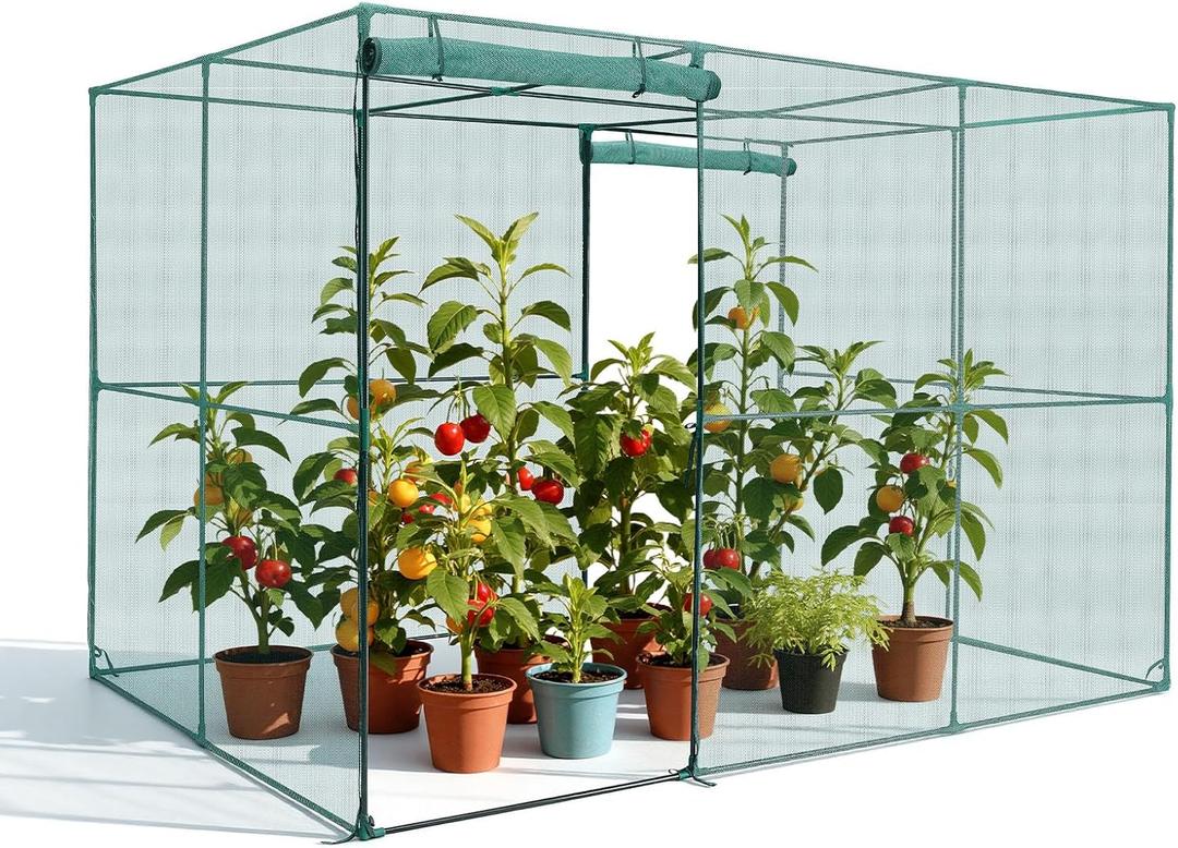VEVOR Crop Cage, 9.5 x 6.36 x 6.36 ft Plant Protection Tent with Zippered Door, Wind-Resistant Tall Crop Cage, Easy to Install, Outdoor Raised Bed Cover, Tomato Plant Netting for Garden Patio Lawn