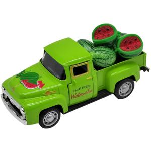 Watermelon Decor Mini Vintage Green Metal Pickup Truck with 6 Realistic Resin Mini Watermelons, Rustic Farmhouse Tiered Tray Decor for Kitchen Table, Happy Summer Party Home Decoration