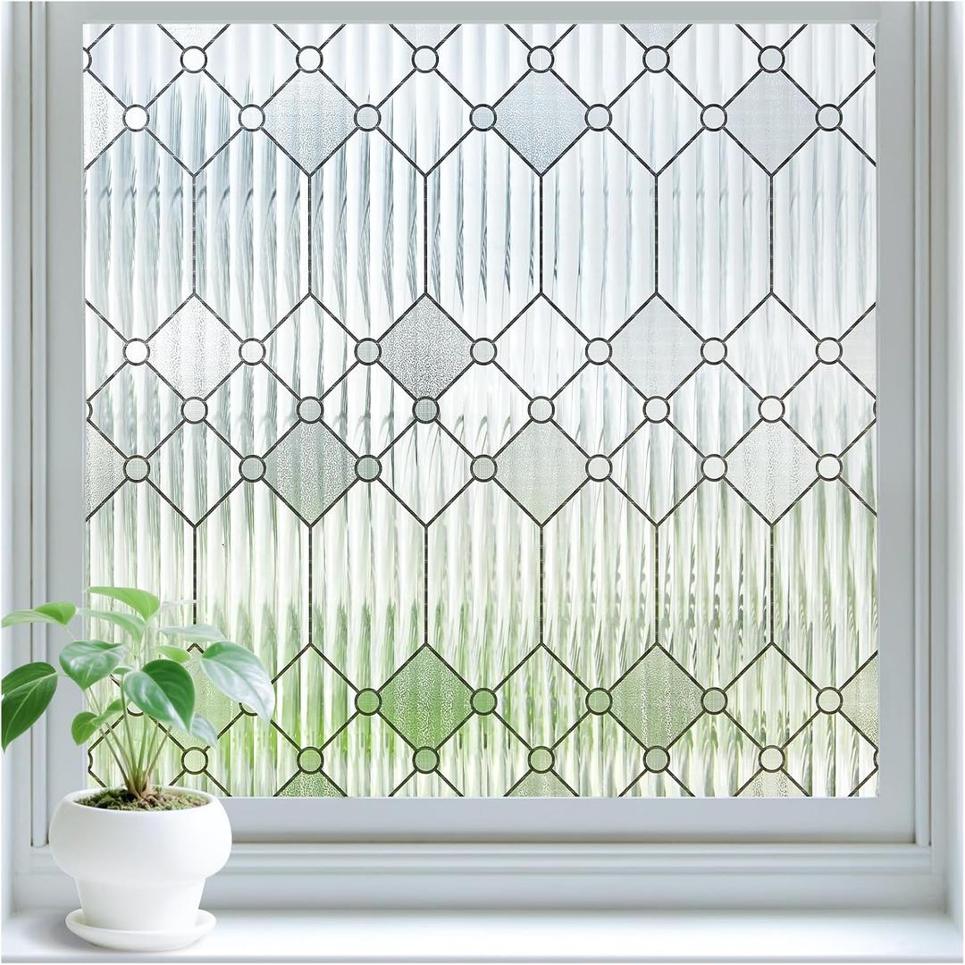 Sunbaby Reeded Glass Window Privacy Film, Frosted Static Cling,45"x157.4"