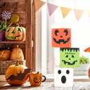 Halloween Square Wood Block Decorations - Fall Pumpkin Ghost Decorations,Spooky Tiered Tray Decorations,Halloween Party Photo Props,Pumpkin Ghosts Square Wooden Blocks Home Decorations