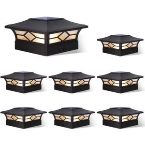 Solar Post Cap Lights Outdoor 8pack, Waterproof Solar Powered Deck Fence Post Lights for 4x4 Wood/Vinyl Posts, Solar Outdoor LED Light with Cool/Warm Lighting (Black, 8pack)