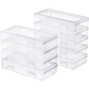 Medium Clear Storage Box 9 Pack Stackable Storage Containers with Snap-Tight Latch 10" x 5"x 1.9" for Pencil Box,Art tools