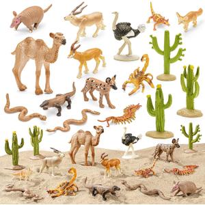 16PCS Desert Animals Toys for Kids Includes Lizard, Cactus, Rattlesnake, Komodo Dragon Figurines, Desert Animals Figures for Diorama, Cake Toppers, Valentine's Day Gifts for Kids