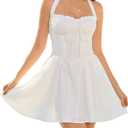 XinFSh Women's Summer Halter Corset Mini Dress Sleeveless Flowy A Line Milkmaid Short Sundress Graduation Party Dresses (XS, White)