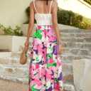 POPZONE Women Maxi Skirt Floral Boho Tiered Fall Summer Flowy Skirts Casual High Waist Long Skirts for Women (S)