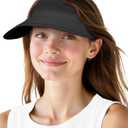 Sun Visors for Women Men, Oversize Wide Brim Beach Hats UPF 50+ Adjustable Ponytail Packable Sports Cap for Daily Outdoor Black
