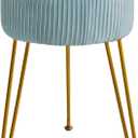 IBUYKE Velvet Round Footrest Stool Ottoman, Makeup Vanity Stool Side Table, Velvet Dressing Table Seat, Pouf Couch Stool, Golden Steel Legs, Blue LG30H