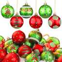 Lanpn 30 Pcs Outdoor Christmas Ornaments, 2.4" Mini Xmas Tree Elf Swirl Ball Decoration, Red Green Christmas Ornament Set, Glittering String Ball Plastic Hanging Decor for Lawn Yard Holiday Party