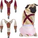Pet Soft Dog Suspenders 2 Pieces Female Dog Diaper Suspenders for Dogs Diaper Keeper Suspender for Dogs Skirt, Doggy Dress (Brown & Burgundy, XS/S)