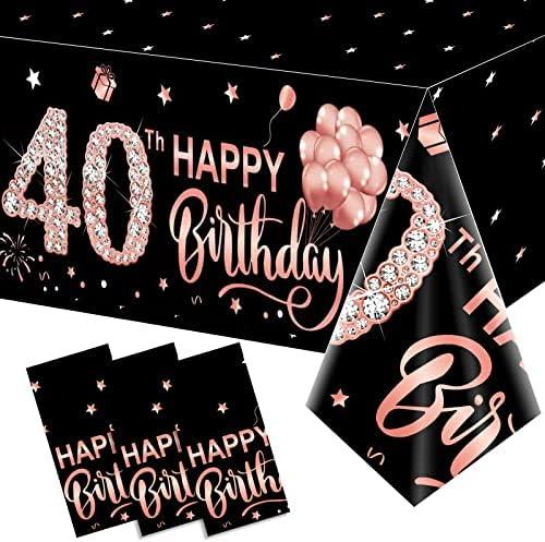2 Pack Rose Gold 40th Birthday Tablecloth Decorations - Plastic Disposable Rectangular Table Cover Party Supplies