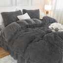 Andency Faux Fur Dark Grey Comforter Full Size, 3 Pieces Fluffy Fuzzy Plush Gray Bedding Comforter Set (1 Shaggy Velvet Comforter & 2 Pillowcases), Soft Puffy Comfy Bedding Set