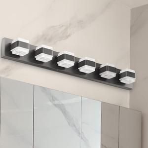 Ensenior Bathroom Vanity Light Fixtures Over Mirror (6 Lights-37.4"), Modern Dimmable Black Vanity Lighting Lixtures, Acrylic Stainless Steel, 5000K Daylight, 40W 3250LM (6-Light, 37.4", Black-dimmable)