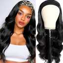 Comfair Headband Wig Human Hair Body Wave 30 Inch Glueless No Sew Headband Wig 100% Brazilian Virgin Hair 180% Dencity Wear and Go Headband Wigs for Black Women Natural Color Beginner Friendly