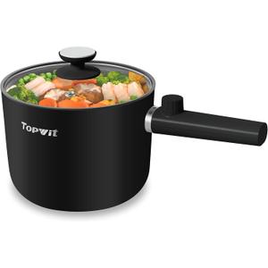 Topwit Hot Pot Electric, 1.5L Ramen Cooker, Portable Non-Stick Frying Pan, Electric Pot for Pasta, Steak, BPA Free, Electric Cooker with Dual Power Control, Over-Heating & Boil Dry Protection, Black (1.6 Quarts)