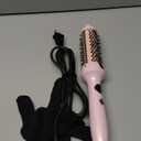 Thermal Hair Brush for Blowout Look, 1.5 Inch Heated Round Brush for Natural Curl, Ionic Curling Iron Wand with Dual Voltage, Volumizing Smoothing Hot Round Brushes, Light Pink