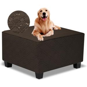 Ottoman Cover Square,Waterproof Square Ottoman Covers Thick Slipcover for Living Room,Washable Storage Footstool Furniture Protector for Dogs,Pets,Chocolate,X-Large (XL Length&Width:43"-46",Height:14"-20")