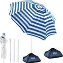 OutdoorMaster Beach Umbrellas for Sand with Sandbag & Anchor, 7.2ft Adjustable Umbrella for Beach Heavy Duty Wind, Portable UPF50+ Sunshade with Carry Bag for Patio
