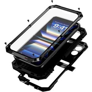 fit for iPhone 16 Case 6.1inch Heavy Duty Rugged [Aluminium Stan] Military Grade Metal Rubber [Built in Screen Protector Camera Lens ] Phone Cover (, fit for iPhone 16 6.1'' 2024) Black