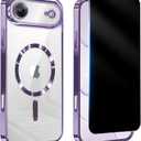 Magnetic for iPhone 17 Air Case Clear,with Privacy Screen Protector,Compatible with MagSafe [Non Yellowing] Full Camera Lens Protector Plating Soft Clear Phone Case for iPhone 17 Air,Purple