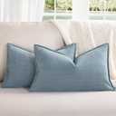 ZWJD Throw Pillow Covers 12x20 inch Set of 2 Chenille Pillow Covers with Elegant Design Soft and Luxurious Decorative Throw Pillows for Couch, Bed, and Home Decor (Light Blue)