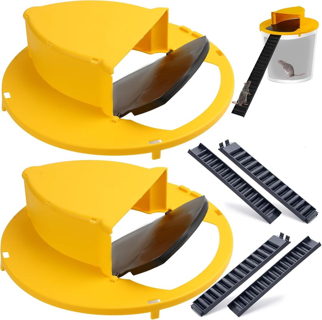 MociMoci 2PACK Bucket Mouse Trap  5 Gallon Auto Reset Mouse Trap, Humane Reusable Mouse Traps for Indoor Outdoor Use, Child/Pet Safe Rodent Catcher for Home, Barn & Workshop