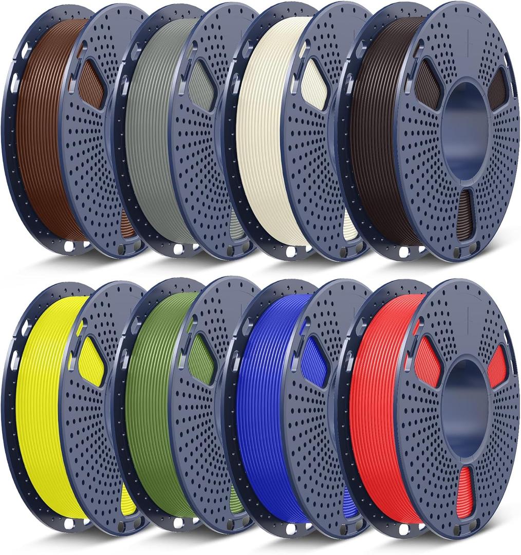 SUNLU 3D Printer Filament Pack, for Christmas Gift, 0.25kg Each Spool, Total 2kg, PLA+ Filament 1.75mm, 8 Packs, Roasted Chestnut+Bone White+Grey+Klein Blue+Red+Yellow+Coffee Brown+Olive Green