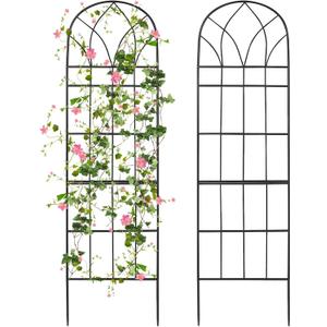 Garden Trellis for Climbing Plants Outdoor, 62"X15" Metal Garden Trellises, Decorative Garden Fencing Flower Trellis with Durable Powder Coating for Vines, Vegetable Support, Black (2, Pattern-B)