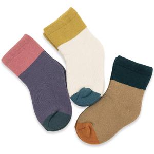 3 Pairs Ultra Thick Warm Toddler Socks Baby Boy and Girl winter Socks Infant Socks Kid Sock Warm Cotton Crew Socks (Color Block)