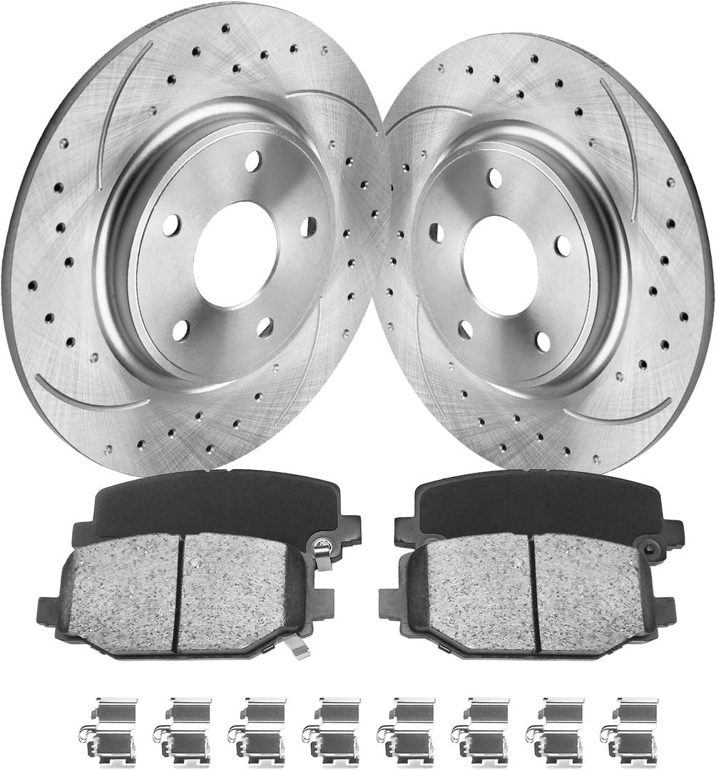 Anpulsero Brake Pads And Rotors Kit Rear Compatible with 2012-2020 Dodge Grand Caravan, Dodge Journey, Automotive Replacement Brake Kits 53069 D1596-8811 Drilled And Slotted Rotors 328mm(12.9in)