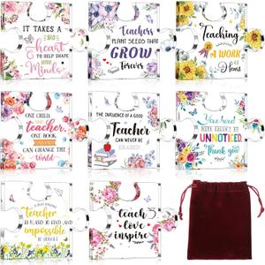 Chunful 8 Pack Teacher Appreciation Gifts for Women Bulk Thank You Teacher Gifts 3.35 x 2.76 Inch Acrylic Paperweight Keepsake Thank You Plaque with Velvet Bag for Office Decor