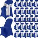 50 Pcs Folding Chair Cover Set, Royal Blue, Silver