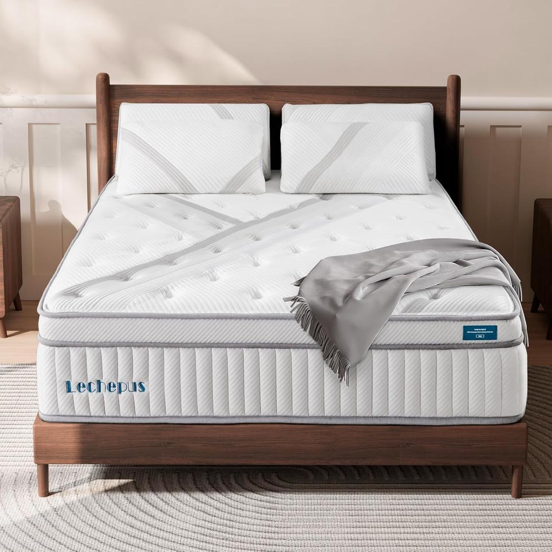 King Size Mattress, Lechepus 14Inch King Mattress in Box, Medium Plush Hybrid with Memory Foam & 7-Zone Individual Pocket Spring, Motion Isolation & Pressure Relief, 76"*80"