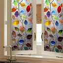 Stained Glass Window Film 17.7 x 39.3 Inch Colorful Leaf Window Privacy Film Stained Decals Static Cling Sun Blocking Decor for Home Office Windows Doors Glass Partitions 17.7x39.3 inch