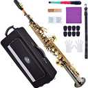 EASTROCK Bb Soprano Saxophone Straight Black Nickel Sax Instruments for Beginners Students Intermediate Players with Carrying Case,Mouthpiece,Pads,Reed,Cleaning kit,neck Strap,White Gloves